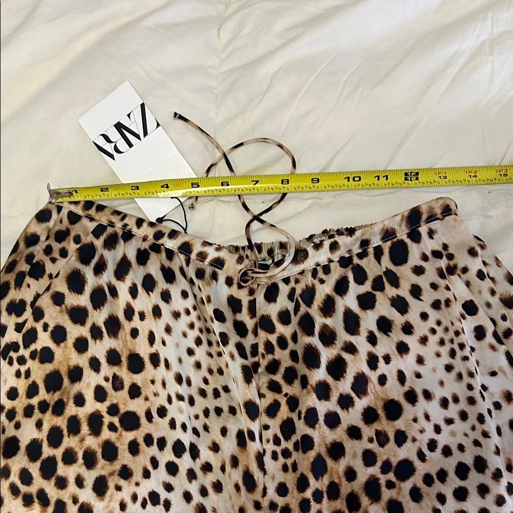 NWT Zara Two Piece Set Leopard Print Wide Leg Pants Small Cowl Top XS